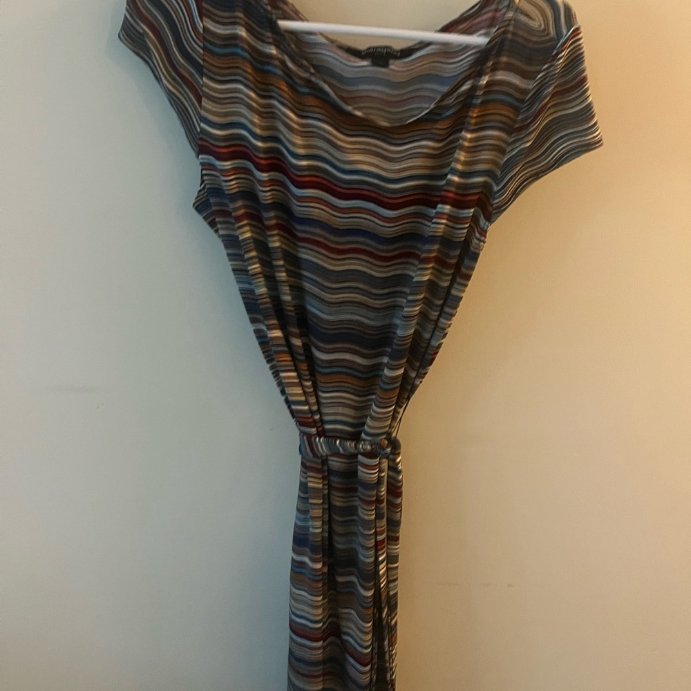 Sharagano Black Striped Dress Midi Dress Size 12 Preloved